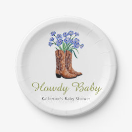 Plato De Papel Howdy Baby Bluebonnets Cowboy Baby Shower