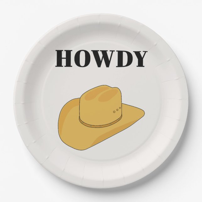 Plato De Papel Howdy Cowboy Gorra Amarillo (Anverso)
