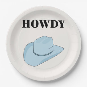 Plato De Papel Howdy Cowboy Gorra Baby Blue