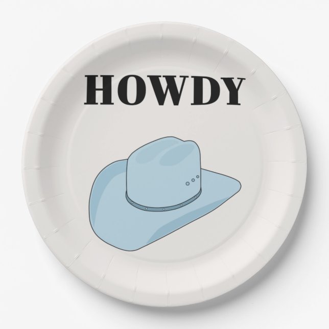 Plato De Papel Howdy Cowboy Gorra Baby Blue (Anverso)