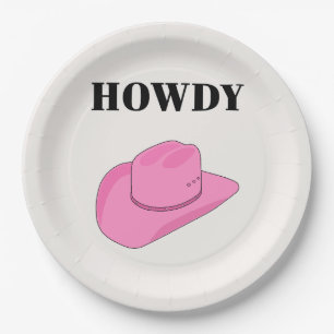 Plato De Papel Howdy Cowboy Gorra Pink