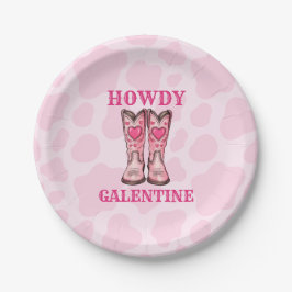 Plato De Papel Howdy Galentine Pink Western Cowgirl Paper Plate