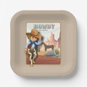 Plato De Papel Howdy howies impresión animal de primer cumpleaños
