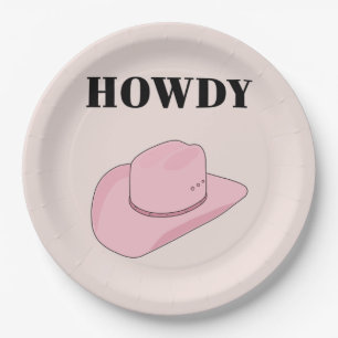 Plato De Papel Howdy Pink Cowboy Gorra