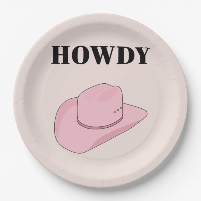 Plato De Papel Howdy Pink Cowboy Gorra (Anverso)