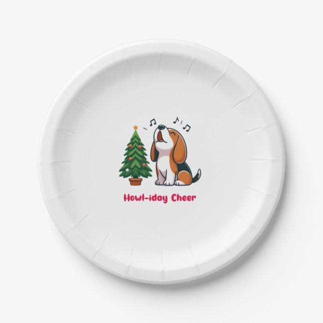 Plato De Papel Howl-iday Cheer Beagle Con Un Diseño De Árbol De N (Anverso)