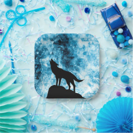 Plato De Papel Howling Wolf Winter humo azul de nieve Resumen