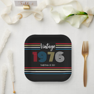 Plato De Papel Huelga retro vintage 1976 50 cumpleaños colorido