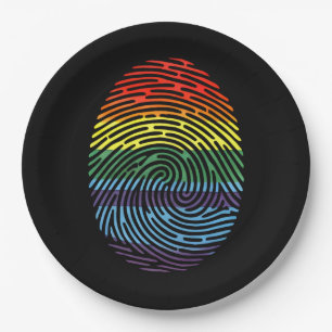 Plato De Papel Huella dactilar LGBTQ Orgulloso Arcoíris Gay Lesbi