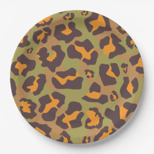 Plato De Papel Huella de animales de leopardo marrón, naranja y v