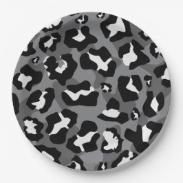 Plato De Papel Huella de animales leopardos negros y grises