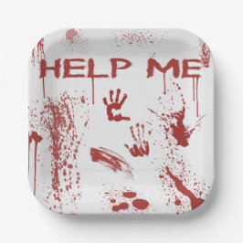 Plato De Papel Huella de Mano Ensangrentada Halloween Salpicada d