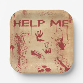 Plato De Papel Huella de Mano Ensangrentada Halloween Salpicado d
