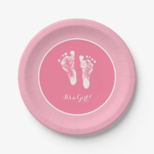 Plato De Papel Huella de recién nacidos en Baby Shower rosa
