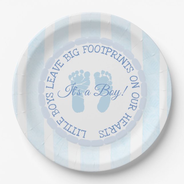 Plato De Papel Huellas Azules Chicas Placas de papel Baby Shower (Anverso)