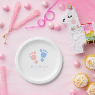 Plato De Papel Huellas de bebé niño y niña Gemelos Baby Shower