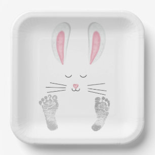 Plato De Papel Huellas de conejo y bebé