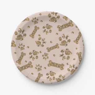 Plato De Papel Hueso de garra de mascota de brillo dorado Beige R