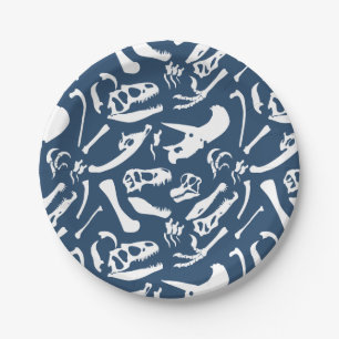 Plato De Papel Huesos de dinosaurio (azules)