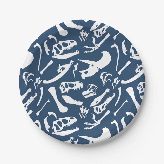 Plato De Papel Huesos de dinosaurio (azules) (Anverso)