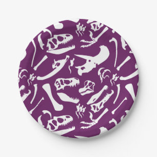 Plato De Papel Huesos de dinosaurio (púrpuras)