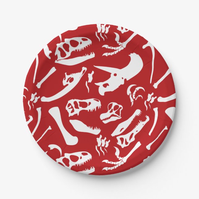 Plato De Papel Huesos de dinosaurio (rojo) (Anverso)