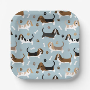 Plato De Papel Huesos de perro y patas de papel de anclaje basset
