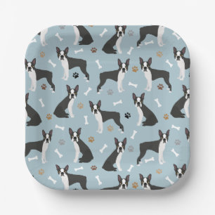 Plato De Papel Huesos y caminos de Boston Terrier
