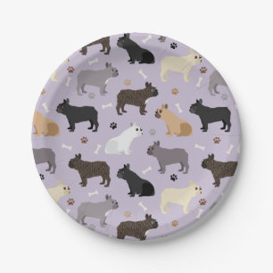 Plato De Papel Huesos y patas de Bulldog franceses morados