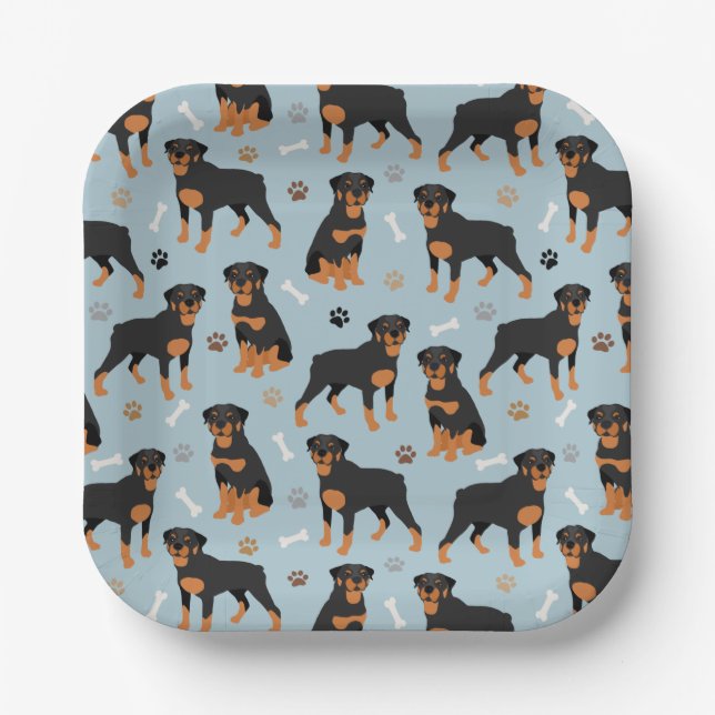 Plato De Papel Huesos y patas de perro de Rottweiler (Anverso)