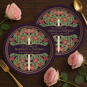 Plato De Papel Huevo de berenjena Floral Real Espada Medieval de