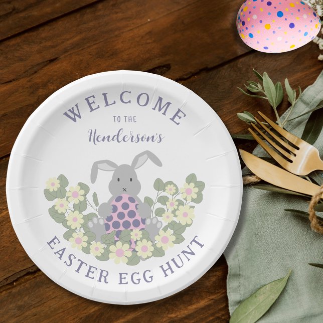 Plato De Papel Huevo de Pascua Caza Bunny Floral (Easter egg hunt cute bunny floral spring party paper plates)