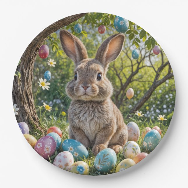 Plato De Papel Huevo de Pascua con conejo (Anverso)