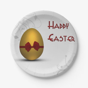 Plato De Papel Huevo de Pascua Dorada con el patrón de Swirl Flor