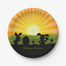 Plato De Papel Huevo de pintura de conejo de Pascua