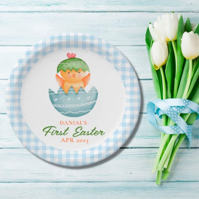 Plato De Papel Huevo de pollo con mango azul personalizado mi pri (Subido por el creador)