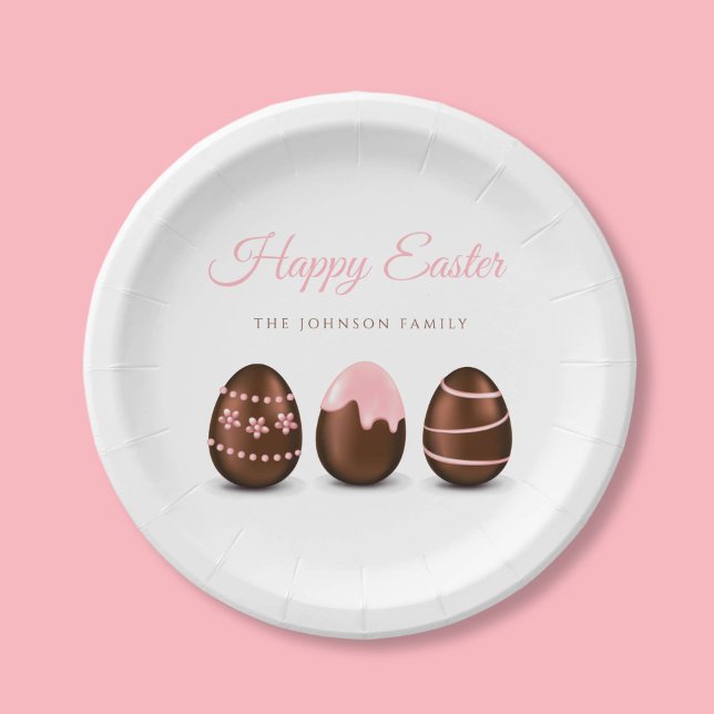 Plato De Papel Huevos de chocolate elegantes Feliz Pascua (Elegant Chocolate Eggs Happy Easter Paper Plates)