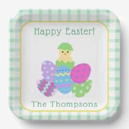 Plato De Papel Huevos De Colores De Pollito Feliz Pascua