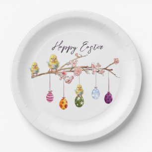 Plato De Papel Huevos de Pascua en rama de flores Feliz Pascua