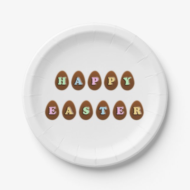 Plato De Papel Huevos felices de chocolate de Pascua (Anverso)