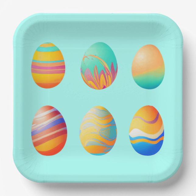 Plato De Papel Huevos Pastel Swirl Easter (Anverso)
