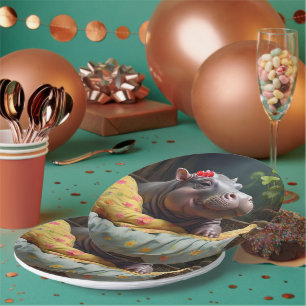 Plato De Papel "Huggles de la mañana: El bebé Hippo se despierta 