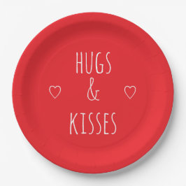 Plato De Papel 'Hugs & Kisses' Romantic Red White Valentine's Day