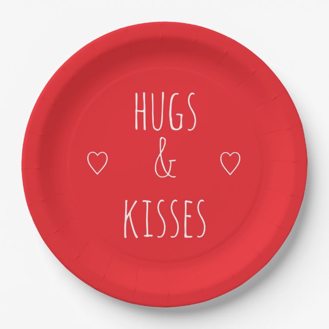 Plato De Papel 'Hugs & Kisses' Romantic Red White Valentine's Day (Anverso)