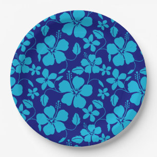 PLATO DE PAPEL HULA HAWAIANA (HIBISCO) AZUL OSCURO/CLARO