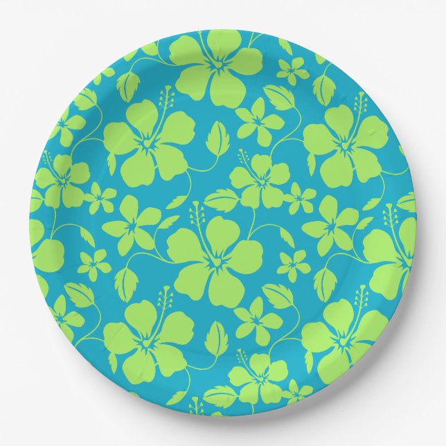 PLATO DE PAPEL HULA HAWAIANA (HIBISCO) LIMA TEAL (Anverso)