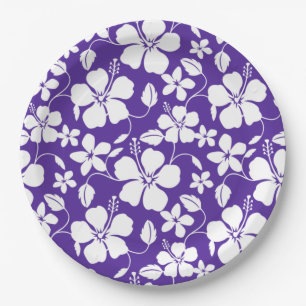 PLATO DE PAPEL HULA HAWAIANA (HIBISCO) PURPURA