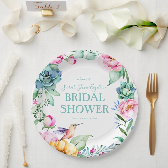 Plato De Papel Hummingbird Boho Bridal Shower (Boda)