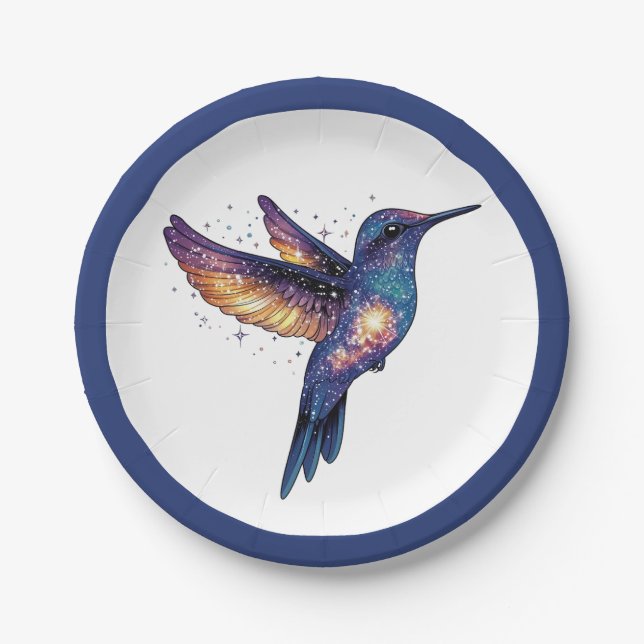 Plato De Papel Hummingbird con pájaro de Stary Night Sky (Anverso)