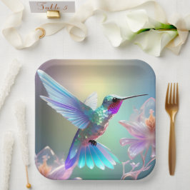 Plato De Papel Hummingbird de vidrio arco iris,